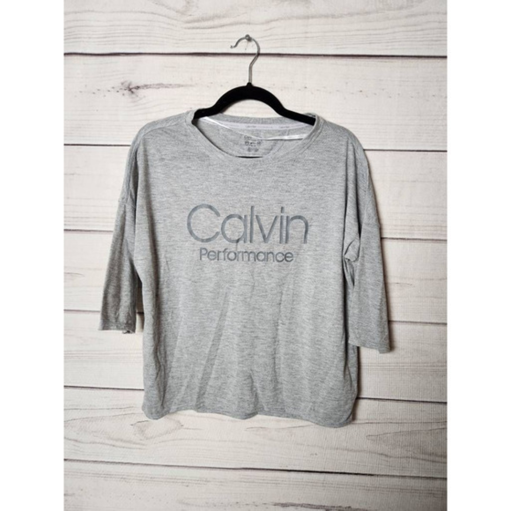 Calvin Klein Performance Womens T-Shirt‎ Gray Heathered 3/4 Sleeve Pullover S